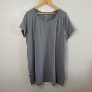 LIVI Active Gray Short Sleeve Tunic Dress with Side Grommet Detail | Size 18/20